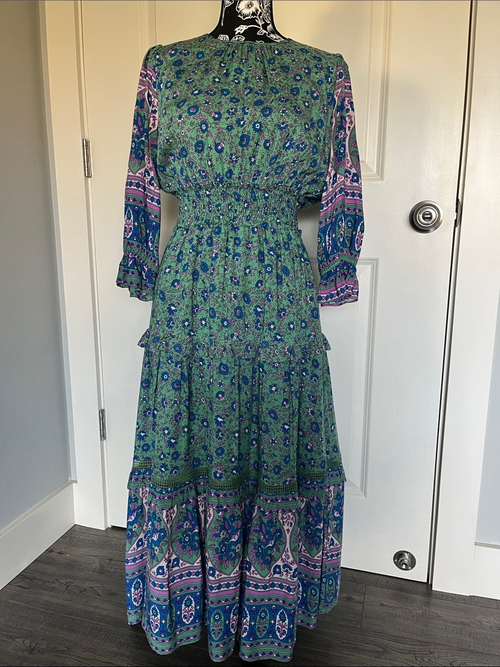 Green Floral Peasant Midi Dress - Brand Unspecified